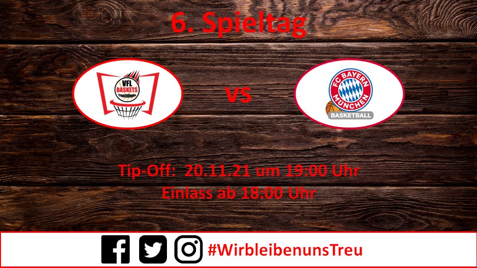 VfL Treuchtlingen (@vflbaskets) on Twitter photo Am Samstag ist Heimspiel gegen den @FCBB_Jugend 3. Bitte beachtet die 2G-Regeln am Eingang und bringt die dazu notwendigen Dokumente mit. Wer noch kein Ticket hat kann sich schnell online eines sichern: bit.ly/3qQn1t9
Wir freuen uns auf euch 🔥🔥🔥
#WirbleibenunsTreu Am Samstag ist Heimspiel gegen den @FCBB_Jugend 3. Bitte beachtet die 2G-Regeln am Eingang und bringt die dazu notwendigen Dokumente mit. Wer noch kein Ticket hat kann sich schnell online eines sichern: bit.ly/3qQn1t9
Wir freuen uns auf euch 🔥🔥🔥
#WirbleibenunsTreu
