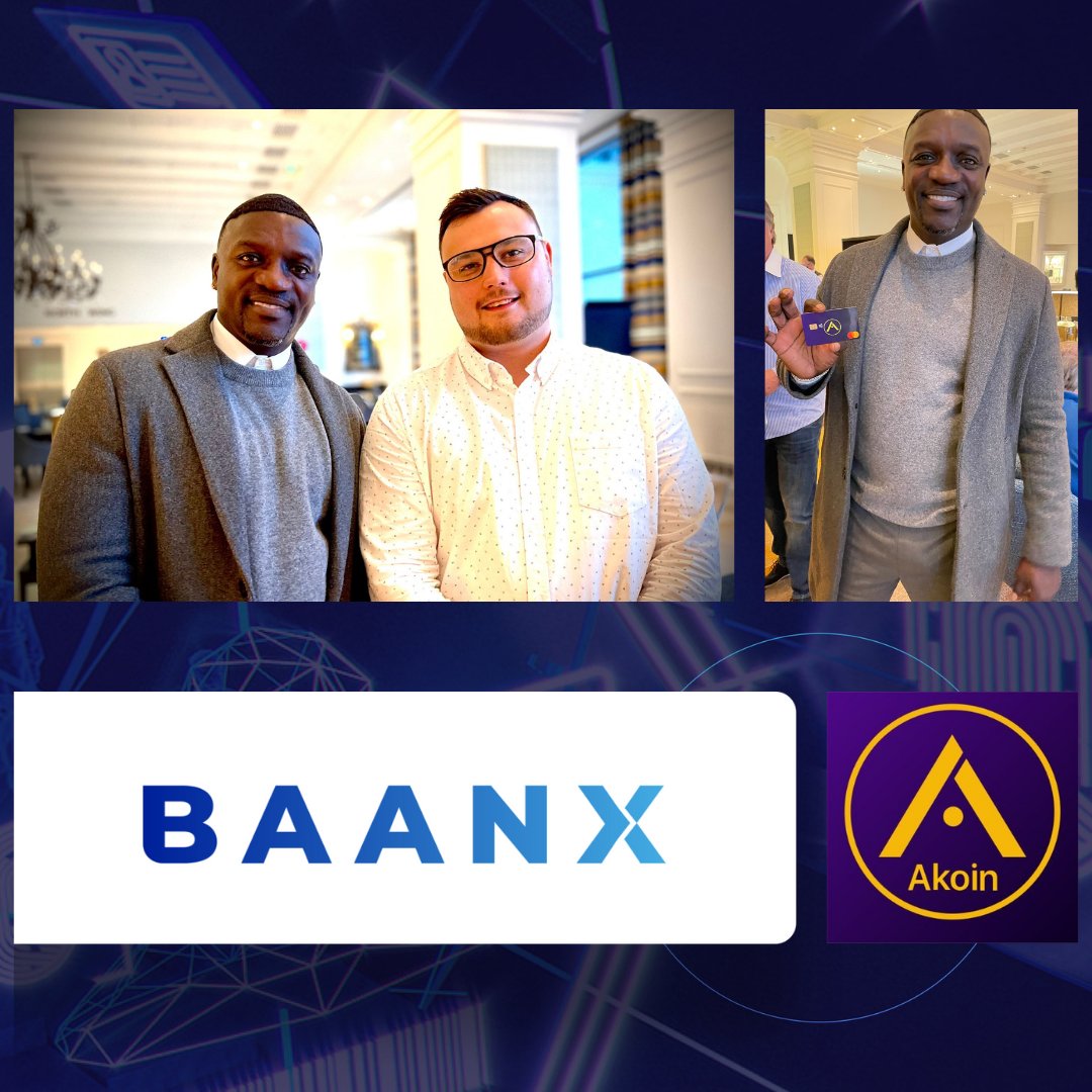 BaanxGroup's tweet photo. We have liftoff! 🚀

Akon tested his Akoin card powered by Baanx!  Here with our Global Sales Director Kieron Cartledge (https://t.co/1PzbDnZq6q)

We are proud to be partnering with such a fantastic project, a huge step forward for crypto adoption. 

#Akoin #digitalassets #crypto https://t.co/14bkqe8uj1