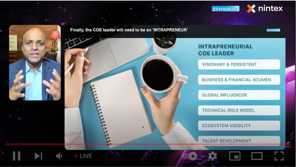 ZinnovEvents's tweet photo. @parinatarajan, @zinnov talks about why COE leaders will need to be ‘INTRAPRENEURS,’ only at #ZinnovAutomationXO Conference. #LiveFeed
#Automation #digital #HyperIntelligentAutomation https://t.co/CrzzsBaxz0