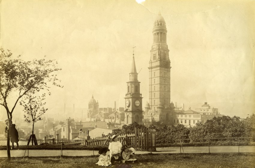 We're taking you a bit further back in time today: A bromide print from renowned photographer Francis Frith showing the Victoria Tower and Municipal Buildings, #Greenock along with the Mid Kirk and a general view of Greenock from Well Park, 1897.