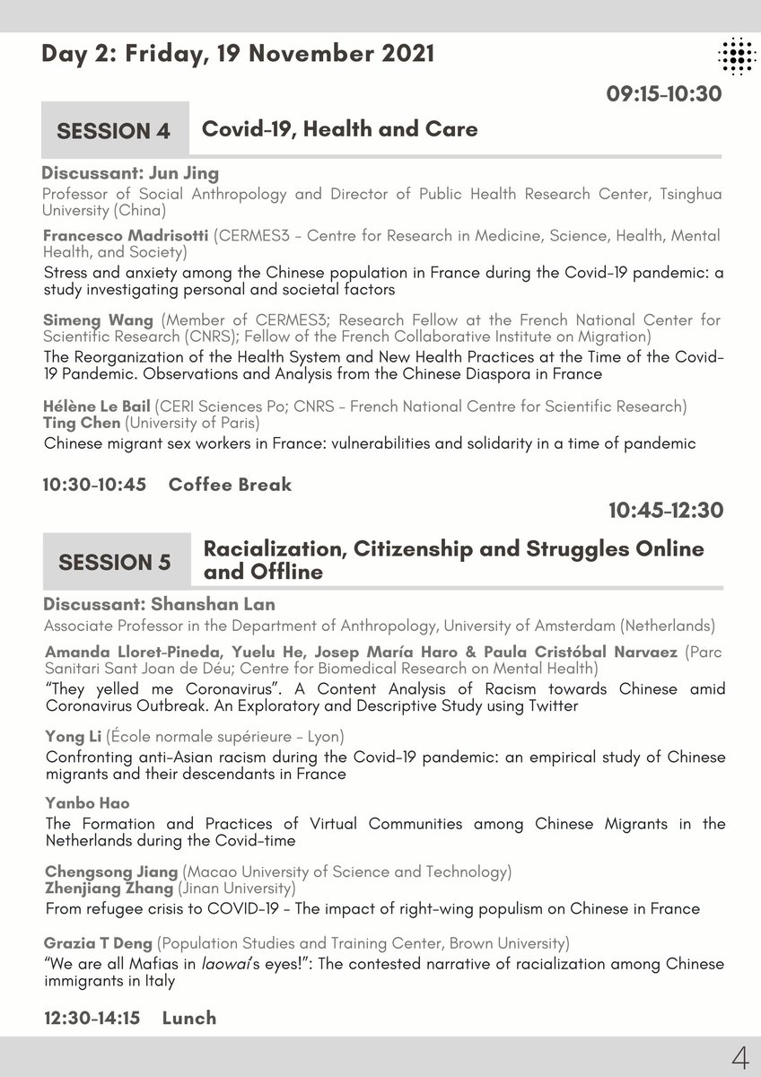 MAF_reseau's tweet photo. RdV demain le 19 nov. pour les 4 autres sessions du 4e CERPE workshop: 
4) Covid-19, Health and Care; 
5) Racialization, Citizenship and Struggles Online and Offline;
6) Students Mobilities, New Cosmopolitism and Multi-identity;
7) New Migratory Dynamics between China and Europe https://t.co/ZSzx4ugbWJ