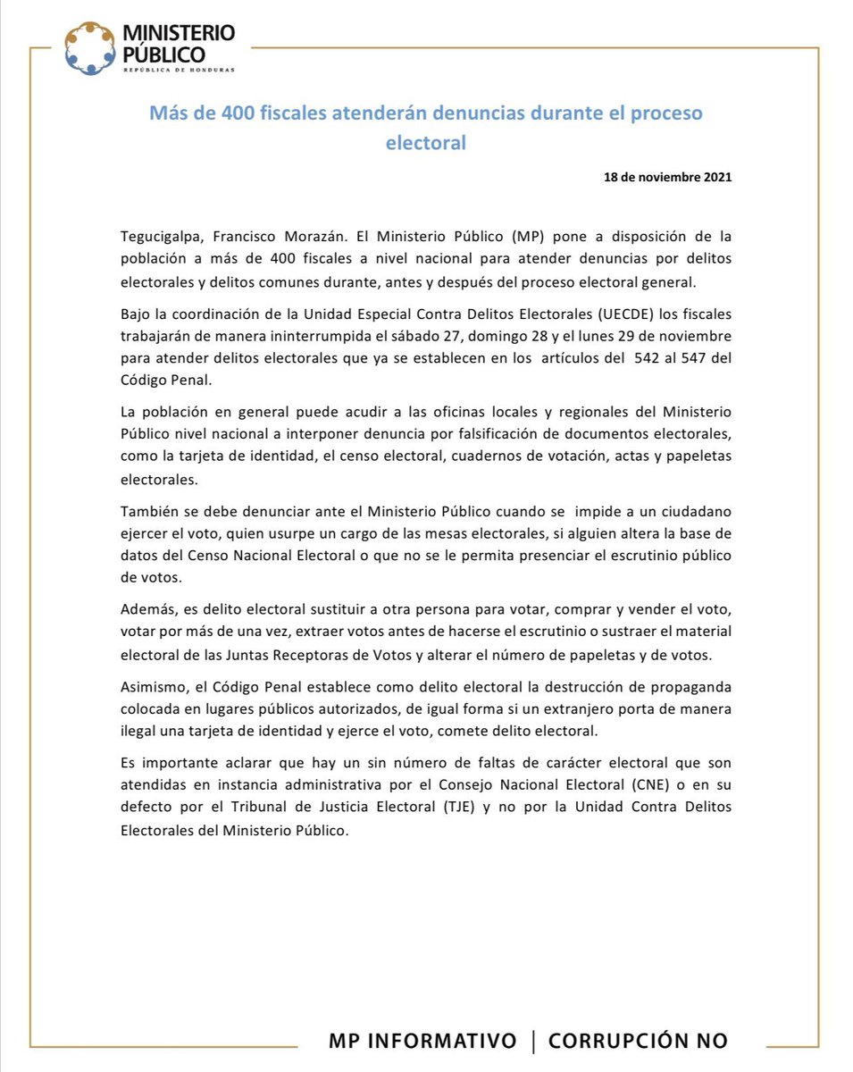 Más de 400 fiscales atenderán denuncias durante el proceso electoral.