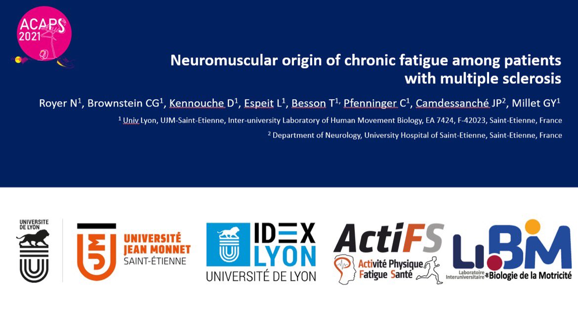 🗣PhD communication🗣
Great experience and happy to present my first study about fatigue and fatigability amongst multiple sclerosis patients 🏃🏻🧠😴
Thanks you to <a href="/kinesiologui/">Guillaume Millet</a> and JP Camdessanche!
And well done <a href="/2021Acaps/">ACAPS 2021</a> for this well organized congress!