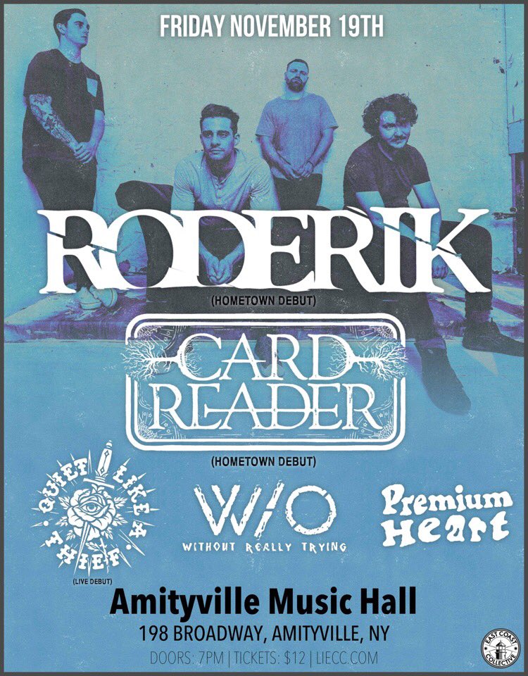 mtsaudio's tweet photo. Tomorrow Night!! @cardreaderband plays our 1st hometown at @AmityvilleMH ! #poppunk #longisland #cardreaderband #cardreader https://t.co/ZWWhItIGy5