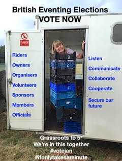BE Election is almost here Voting is important   #itonlytakesaminute 
I will LISTEN to Members Take views to BE  I am approachable! #votetosecurethefuture #votejan  Rider Working Group asked some questions. eventingriders.com/news
<a href="/ERAofGB/">Event Riders Assn.GB</a> <a href="/BEVolunteers/">BEVolunteers</a> <a href="/BE_Organisers/">BEOA</a>  <a href="/Event_HOA/">EHOA</a>