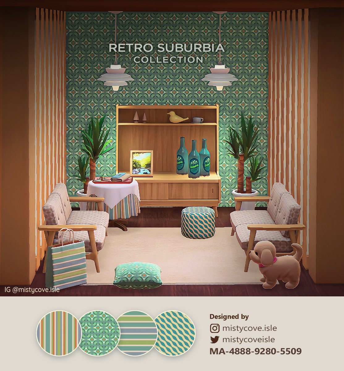 MistyCoveIsle's tweet photo. Happy Home Helpers No. 2 - Retro Suburbia Collection 🎨 This is the second in my series of custom designs! 
#HappyHomeParadise #ACNH #AnimalCrossingNewHorizons #AnimalCrossing #acnhinspo #ACNHDesign #NintendoSwitch https://t.co/8fwDMYi81l