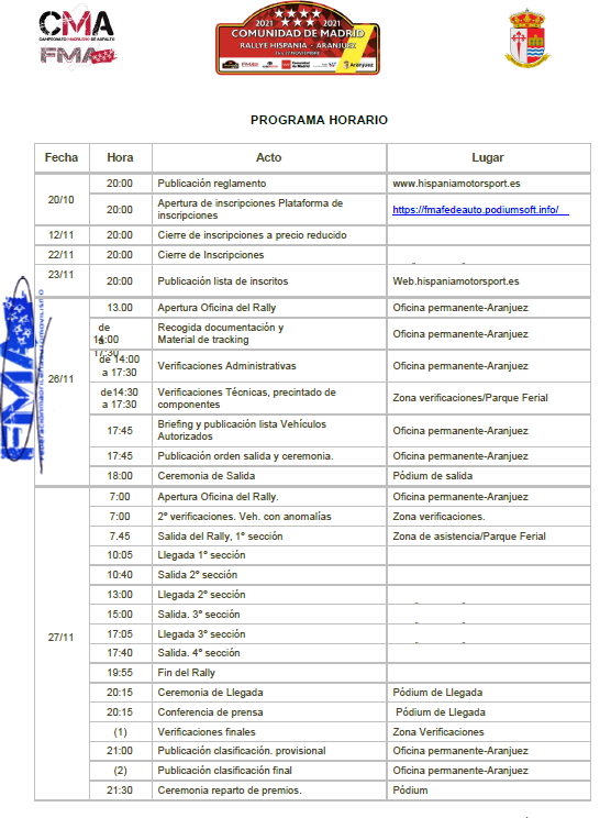 Hispania_Esc's tweet photo. 📅 Hoy compartimos con vosotros el programa horario del Rallye Hispania-Aranjuez, que se celebrará los próximos 26 y 27 de noviembre. https://t.co/a0uHPh8fZo