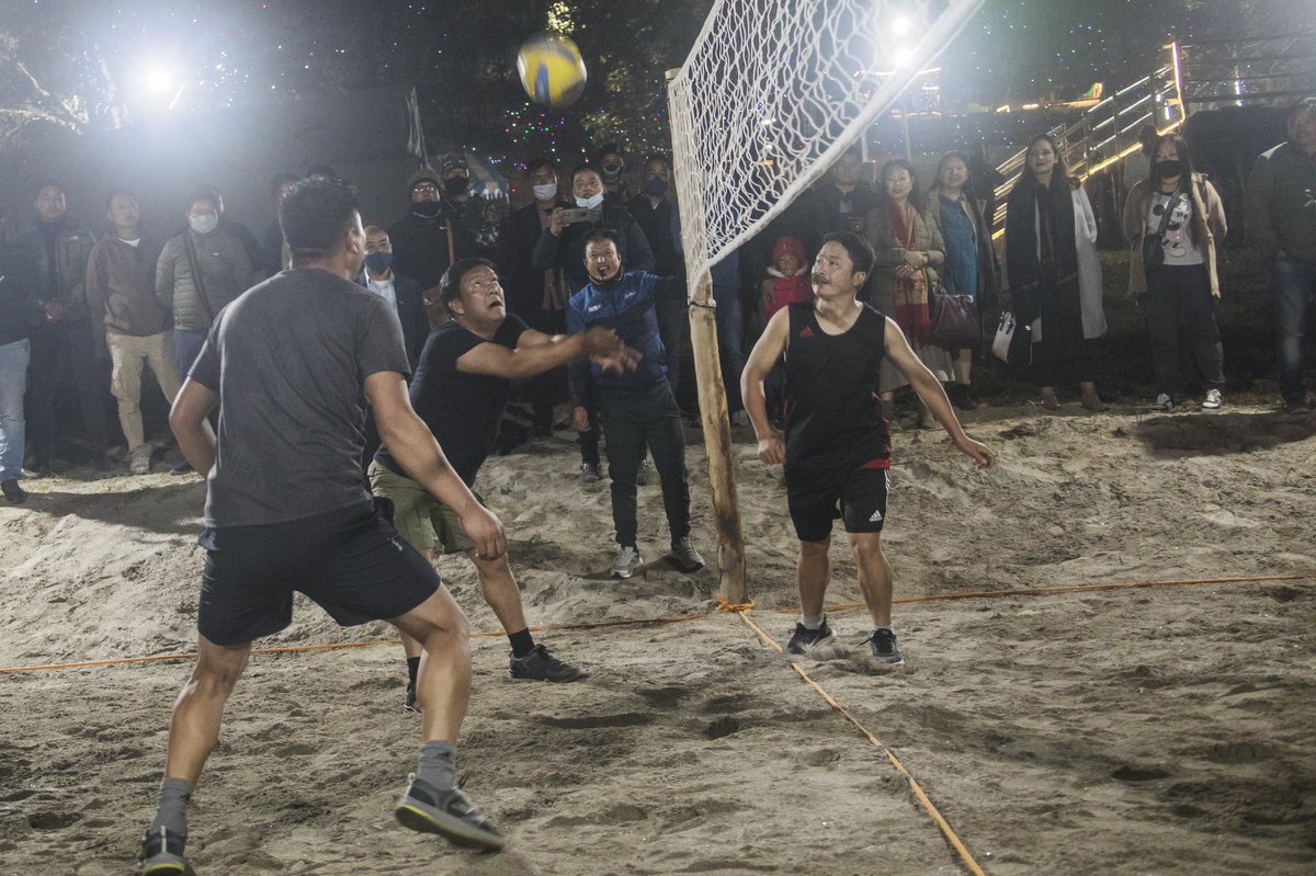PemaKhanduBJP's tweet photo. The hectic tour today concluded with a friendly volleyball match with the State Govt officers from the local administration and department, at Chug valley near Dirang. https://t.co/Z9LkOw4LVd