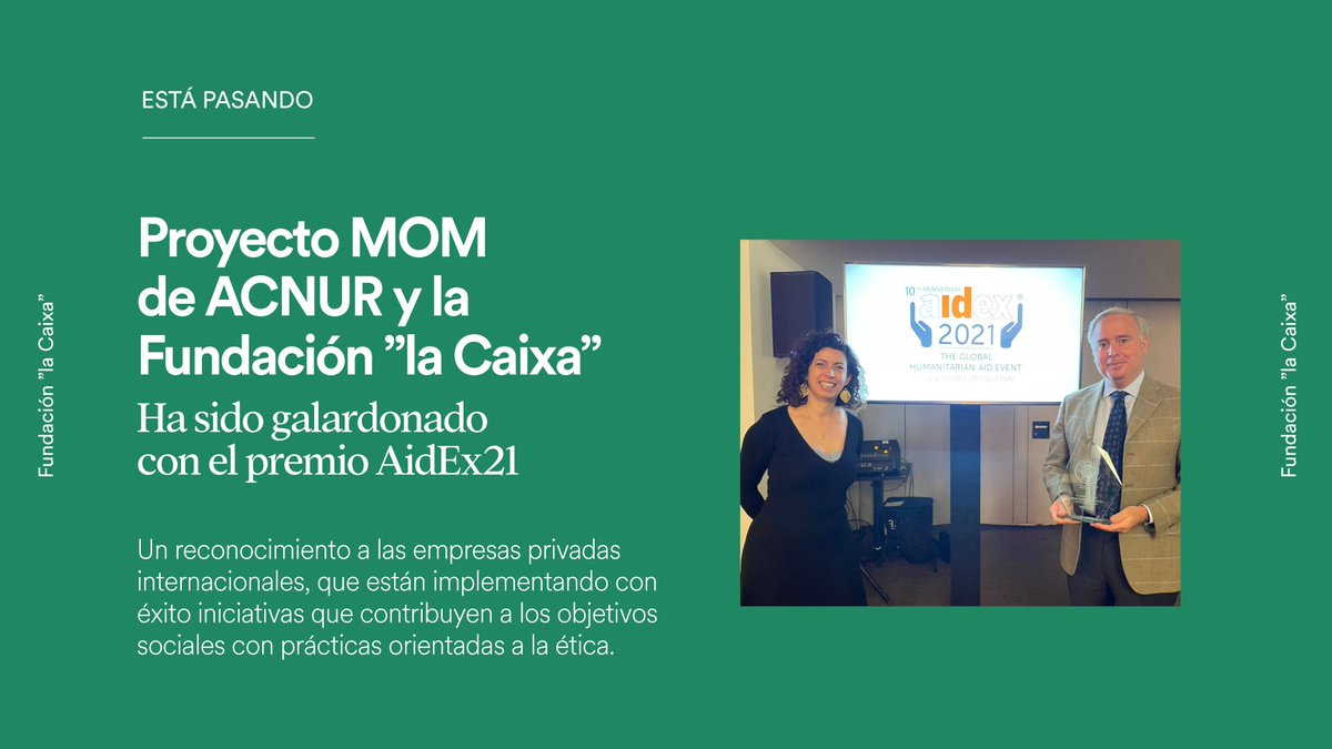 Desde que se inició el #ProyectoMOM, con @FundlaCaixa más de 920.000 personas se han beneficiado. De ellas, más de 628.000 menores de 5 años, y más de 120.000 mujeres embarazadas y lactantes. Gracias por este reconocimiento, por un proyecto que salva tantas vidas #AidEx21