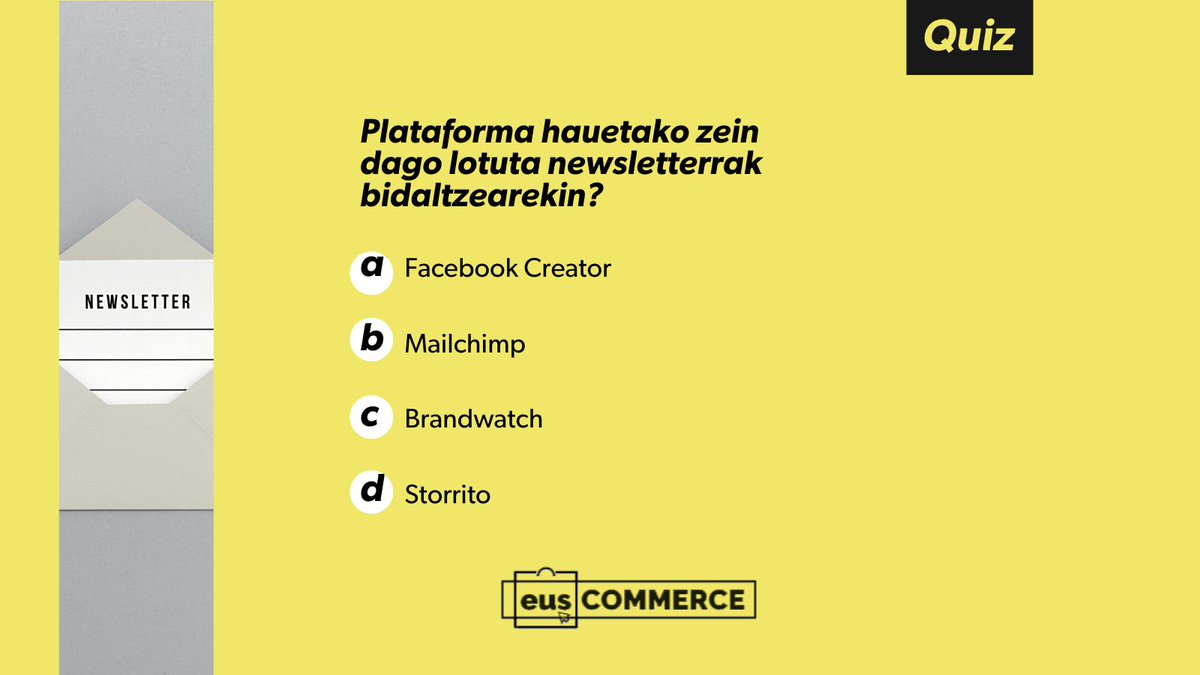 eusCOMMERCE's tweet photo. 🟡 QUIZ 🟡
Ba al dakizu zein den erantzun zuzena?
Iruzkinetan utzi zurea! 👇
#eusCOMMERCE https://t.co/JSpf9aMr8l