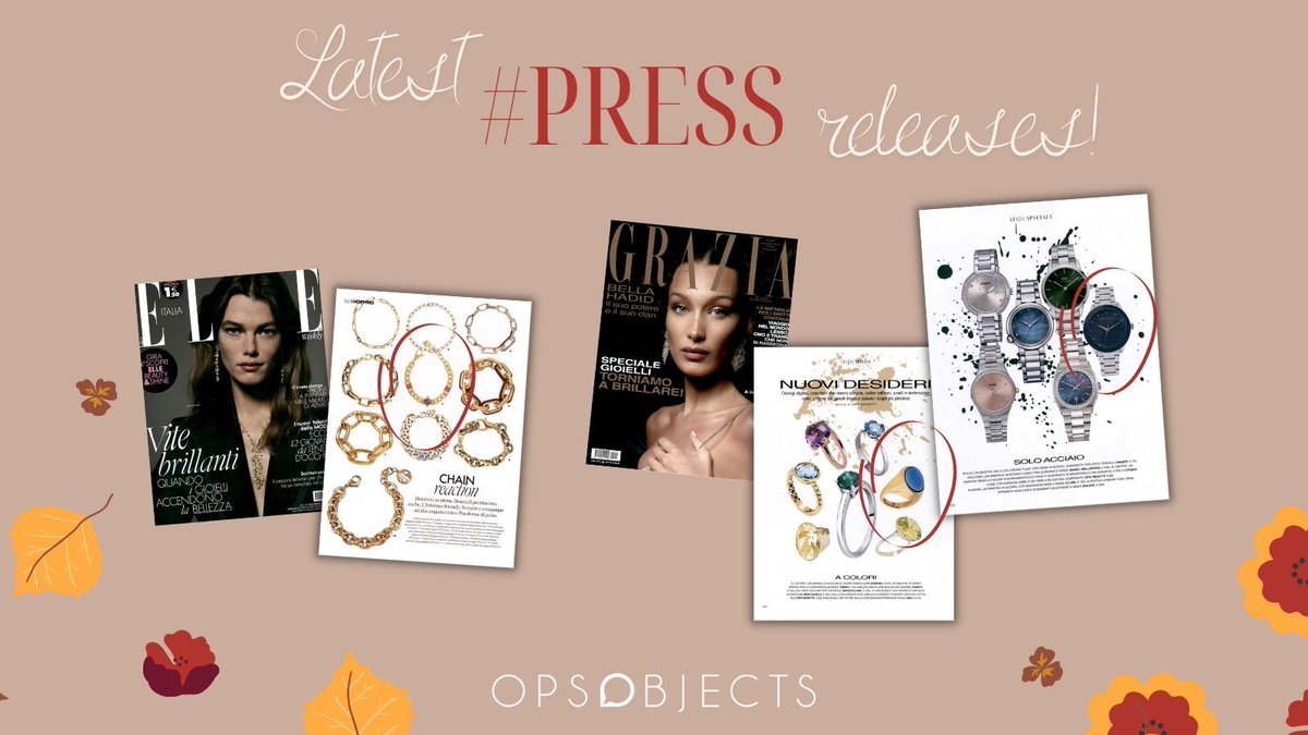 OPSObjects's tweet photo. Latest #Press releases!
Siamo su 
@Elle_Italia 
@Grazia 
.
.
.
#gioiellidonna #orologidonna #ops #opsobjects https://t.co/9DThPIMcUA