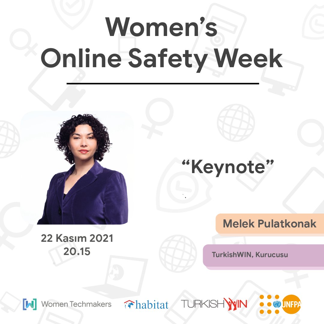 WtmTurkey's tweet photo. Tekrar Merhaba!
Women’s Online Safety etkinliğimizin 2. Keynote konuşmacısı ile sizlerleyiz! 
🚀 Turkish Women's International Network (TurkishWIN) ‘ün kuruculuğunu üstlenen Melek Pulatkonak (she/her) “Keynote” sunumuyla bizlerle birlikte olacak!
@turkishwin @binyapraktan https://t.co/IEOjra4Eoy