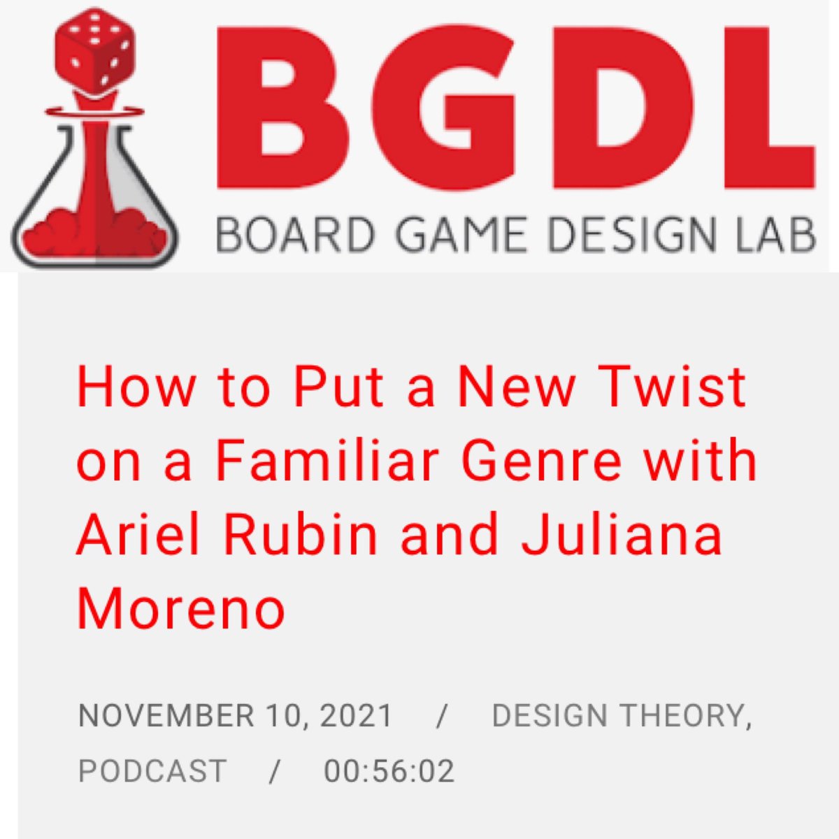 EscapeRoomInBox's tweet image. Y’all, @BGDesignLab is an incredible resource for game designers and we had a wonderful time chatting with Gabe about putting a new twist on a familiar genre. Check it out wherever you get your podcasts!
#boardgamedesignlab #boardgamedesign #boardgamedesigner #bgdl