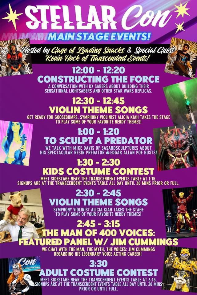 PLAN YOUR DAY OUT!! Here’s our fun packed schedule for Saturday!
Tickets here: stellar-con.com
#StellarCon
#TranscendentEvents
#YouBelongHere