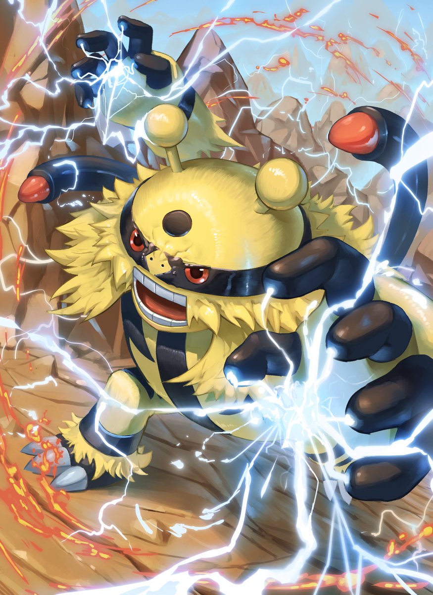 pokemon (creature) electricity no humans solo open mouth standing day  illustration images