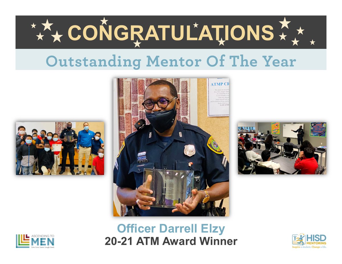 HISD_ATMP's tweet photo. And the ATM Outstanding Mentor of the Year Award goes to… @Officer_Elzy CONGRATULATIONS!!! 👏👏👏 Today we recognize your support, encouragement and contributions to the positive social-emotional development of our HISD students. @houstonpolice https://t.co/4Kb0mlz7tM