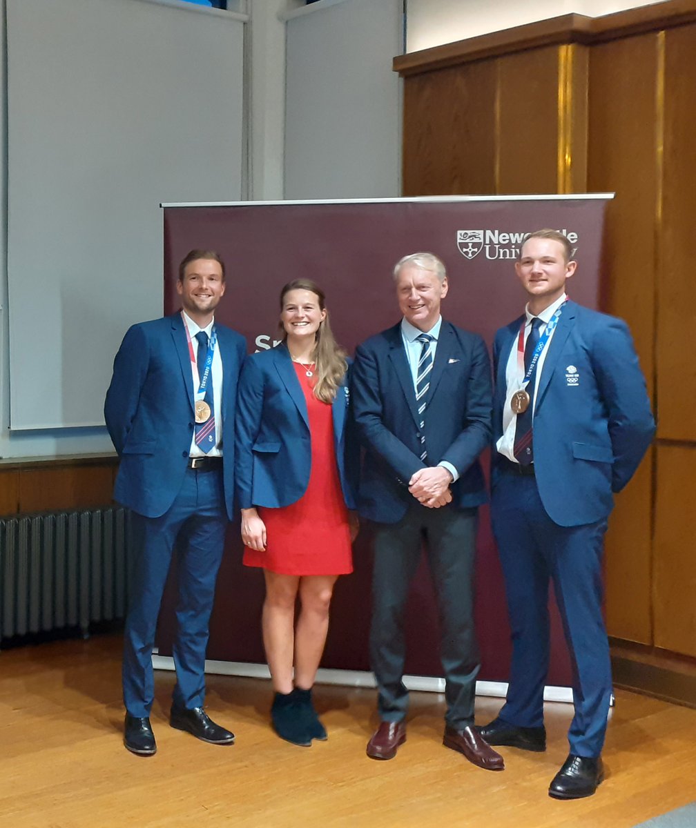 Proud to welcome back on campus our <a href="/NCLalumni/">Newcastle University Alumni</a> Emily Ford, James Rudkin and Tom Ford, who recently competed at the 2020 Tokyo Olympics! <a href="/NUBCBlueStar/">Newcastle University Boat Club</a> #BlueStars <a href="/prof_chrisday/">Chris Day</a>