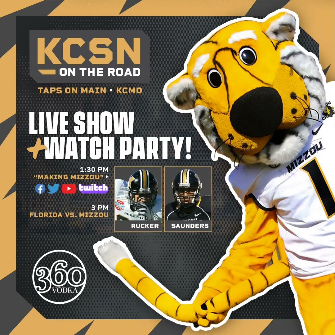 KCSportsNetwork's tweet photo. Join us at @tapsonmain on Saturday!

⚫️ @RuckerSouthSide and @TommySaunders84
🟡 Live #MakingMizzou episode
⚫️ Meet and greet
🟡 Florida-Mizzou Watch party
⚫️ @360Vodka features and game day cocktails https://t.co/OcYZgkfsnA