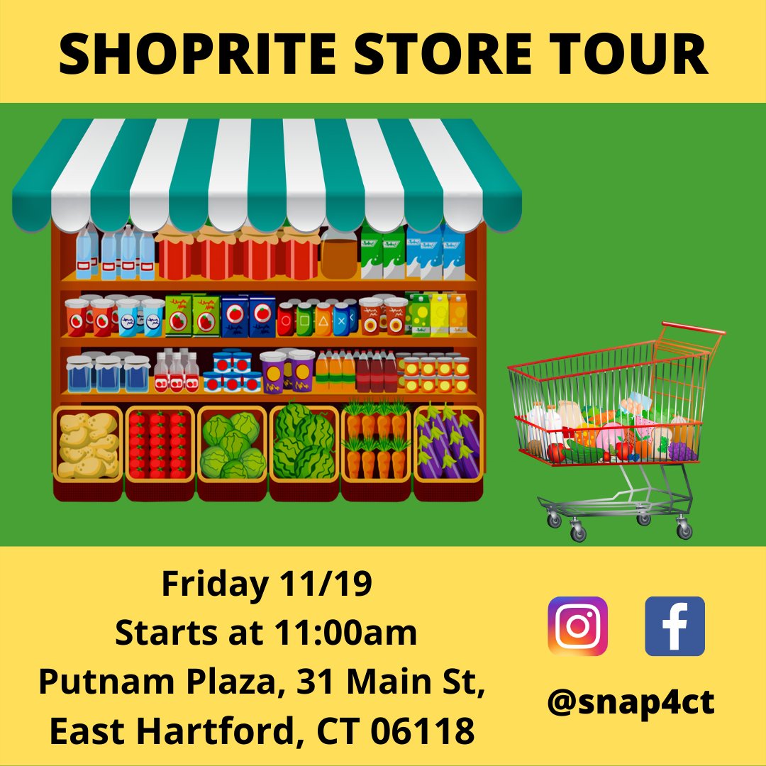 snap4ct's tweet photo. Mark your calendars! 📅 Join us tomorrow for a store tour at the East Hartford ShopRite at 11:00am! 😃🛒 Don't forget to register through the store dietician! #SNAP4CT https://t.co/OchS5IbUuV