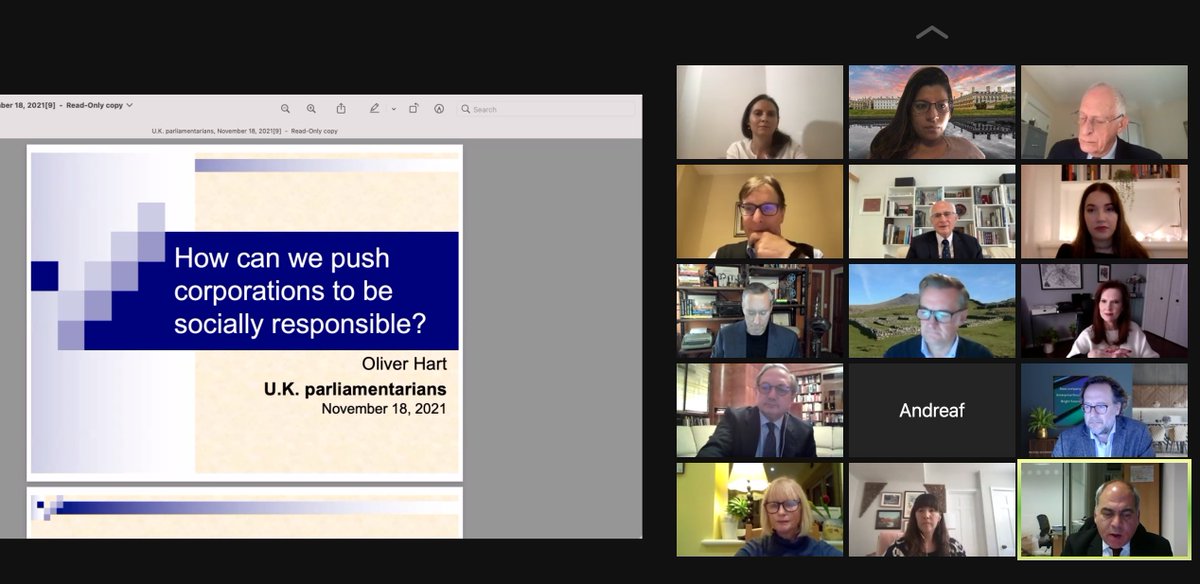 Clarissajaz's tweet photo. Today we are having a discussion with @NobelPrize laureate Professor Oliver Hart (from @Harvard) about "How Can We Push Corporations to Be Socially Responsible?"
Thanks to the @FuturesAPPG for the invitation!
#futurepolicy #futuregenerations #xrisk #gcrpolicy https://t.co/1NognrqKlw