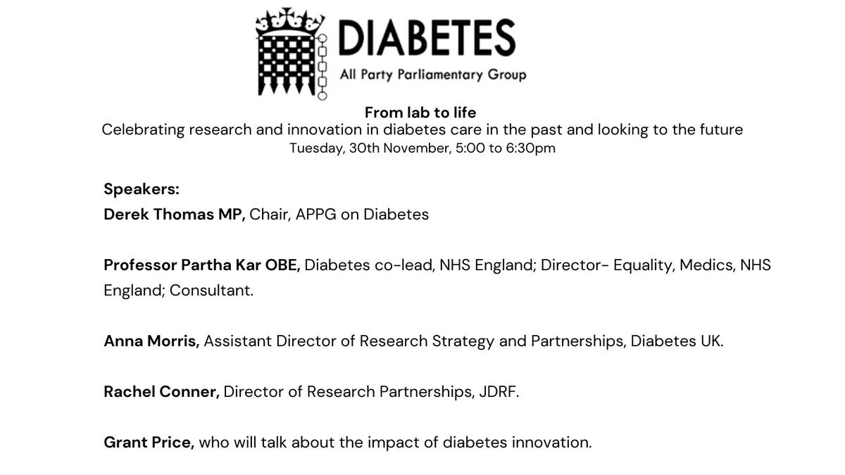 APPG_Diabetes's tweet photo. Delighted to be joined by @parthaskar and other exciting speakers at our next meeting on 30/11 where you'll find out about research and innovation in diabetes care past and future. Sign up here: https://t.co/lgffVx45SX https://t.co/4kpKstneOp