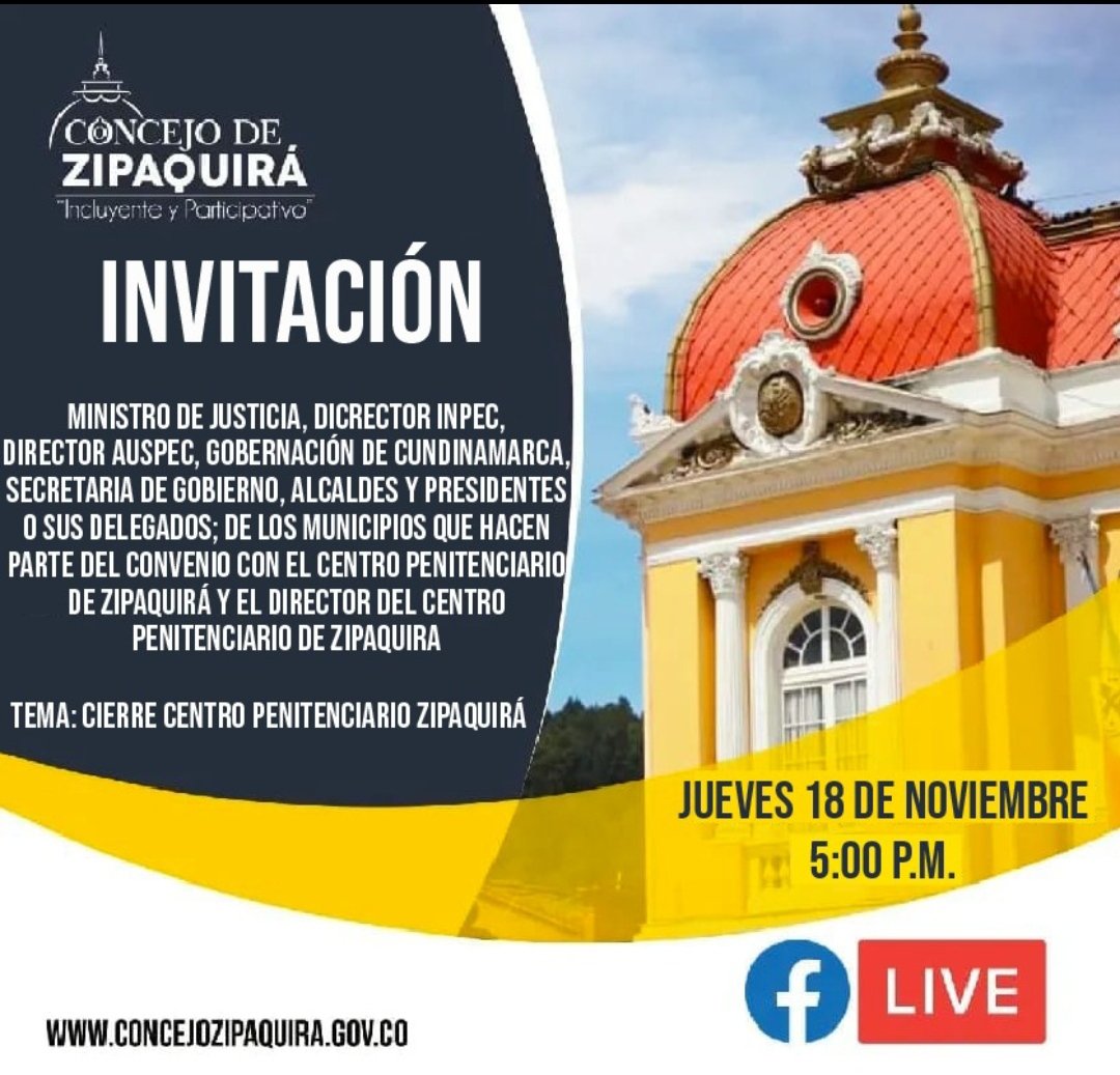 #TransmisiónEnVivo📡

En el #ConcejoMunicipal se aclaran dudas sobre el cierre del Centro Penitenciario de #Zipaquirá. 

Participe del Facebook Live🔴⬇️⬇️⬇️