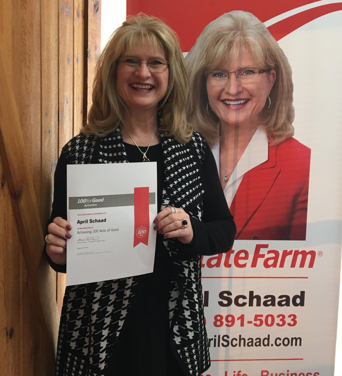 SFAgentSchaad's tweet photo. I'm grateful to have received this award for completing 100 acts of good within my community. It is a great way to help others and I'm looking forward to completing more! #StateFarm100 #OurStateFarm #100actsofgood https://t.co/mwxts3VZ94