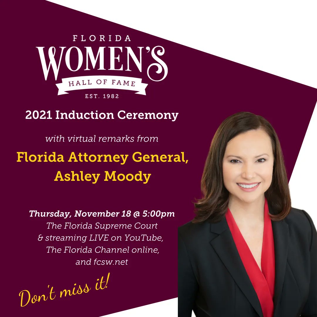 flacsw's tweet photo. We are grateful for the support of our officials who regularly give their resources to assist us and our programming. This year, we are excited to host our first HYBRID #FLWHOF with virtual remarks from @AGAshleyMoody, CFO @JimmyPatronis, and Commissioner @NikkiFriedFL #WHOF2021 https://t.co/uOhHXBZIsi