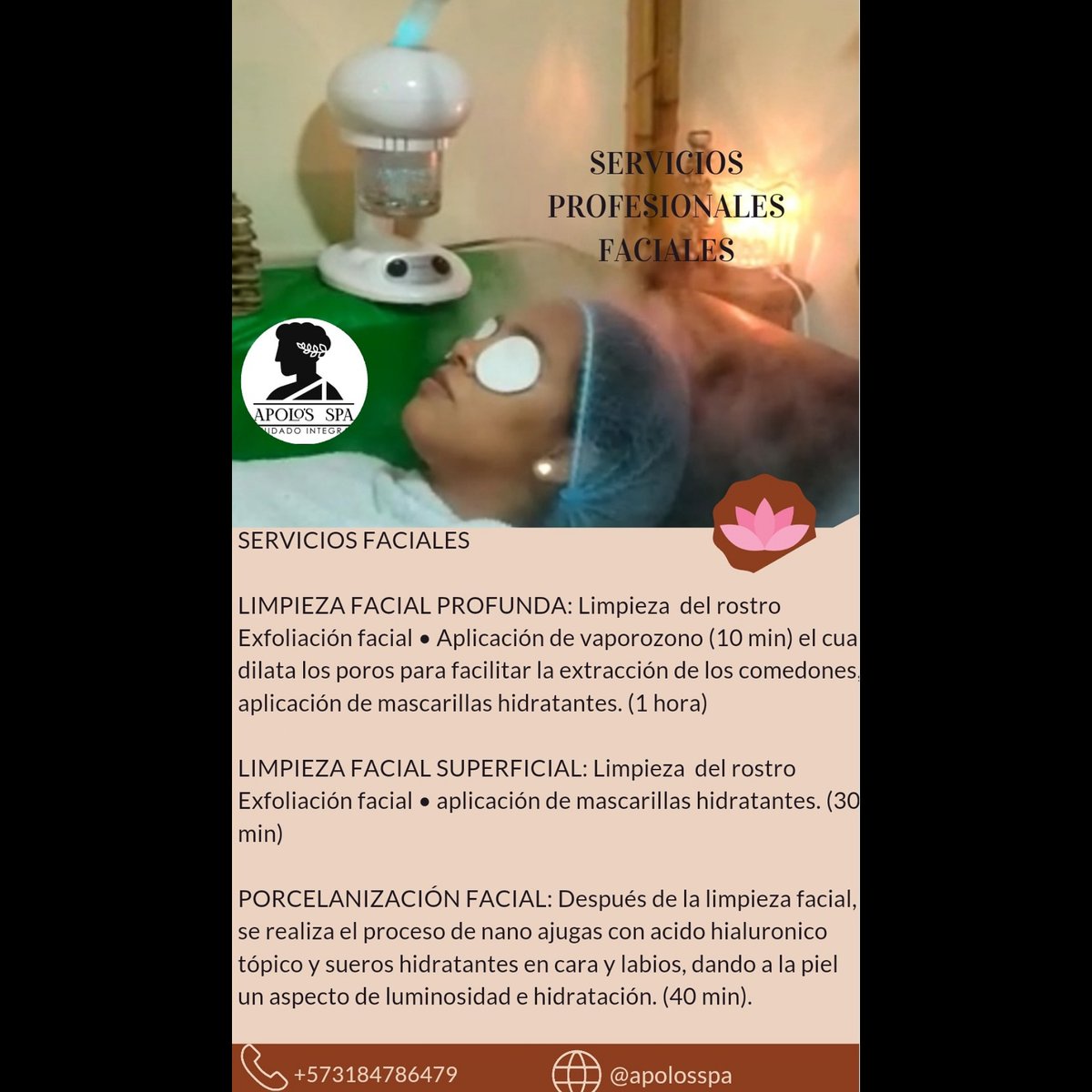 apolosspa's tweet photo. Apolo's Spa, nuestro Brochure de Servicios Profesionales Faciales ☺️
Bienestar Corporal y Facial 💆💆‍♂️
#muscle #masajes #masajesreductores #masajesrelajantes #spa #apolos #apolosmen #cosmetics #limpiezafacial #limpiezafacialprofunda #exfoliante #exfoliantecorporal #depilacion https://t.co/9e2NZzVcO1