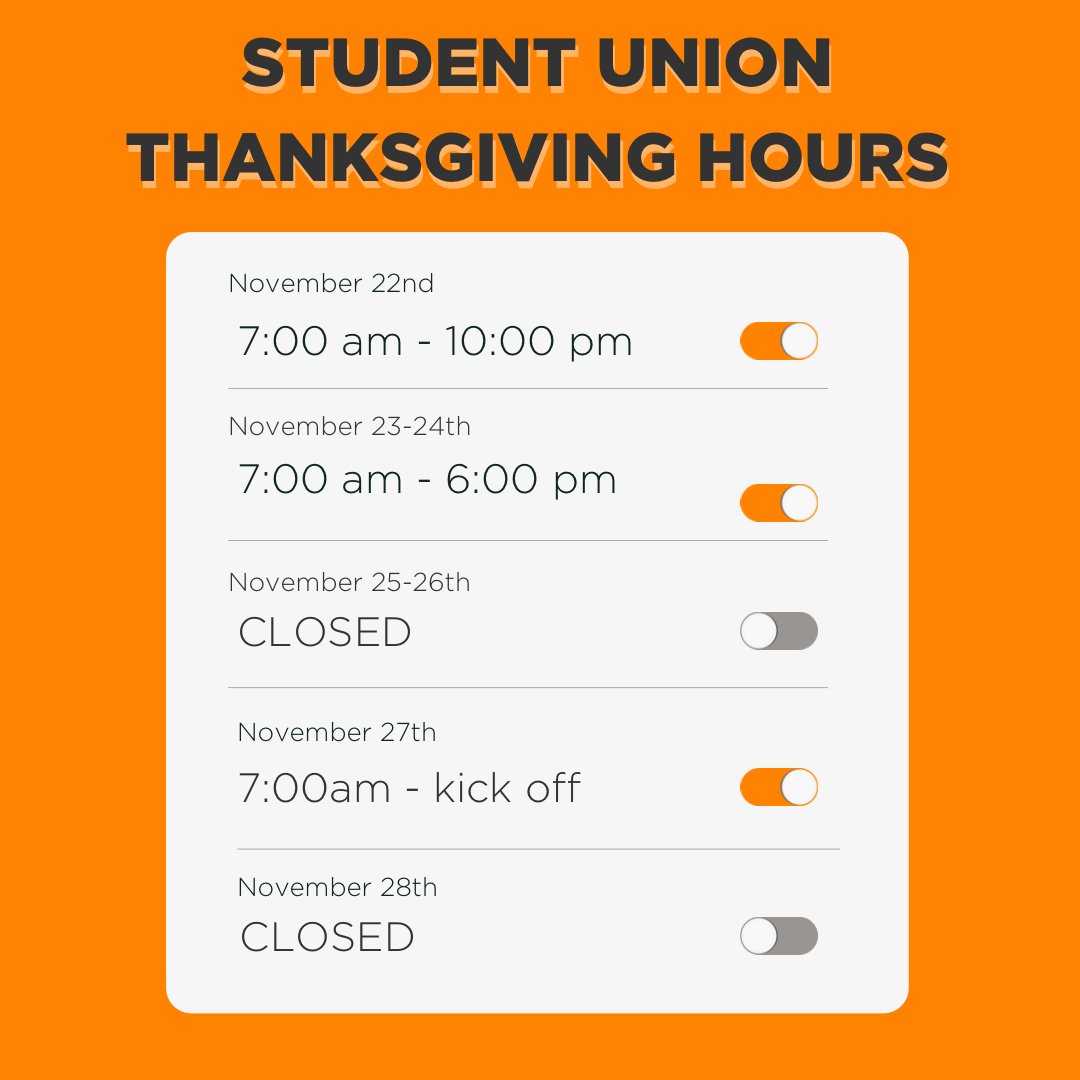 Thanksgiving week hours at the SU!
