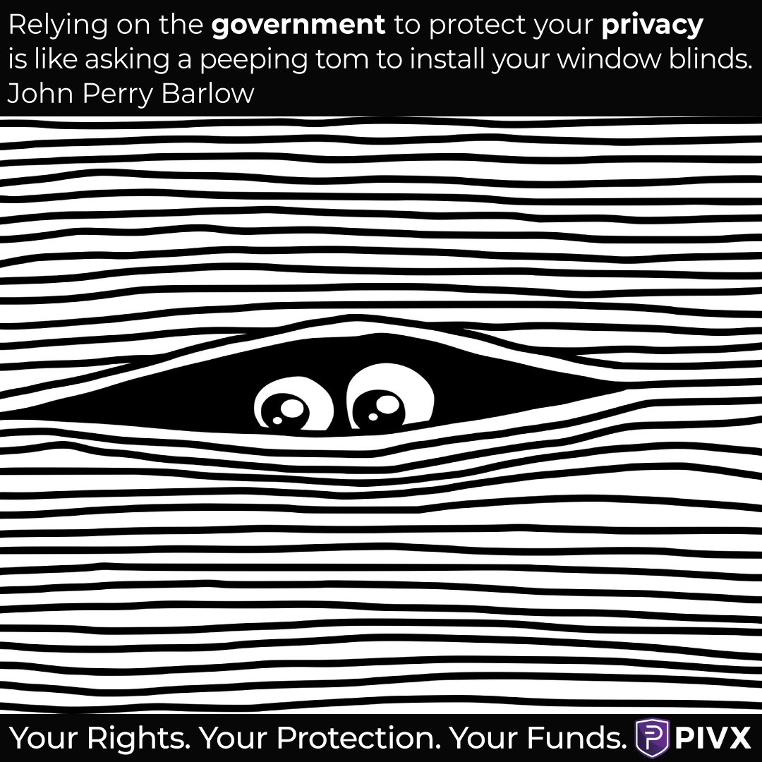 PivxMemes's tweet photo. Relying on the government to protect your privacy is like asking a peeping tom to install your window blinds. John Perry Barlow
#privacymatters #PIVX #privacycoin #btc #UserDataProtection @PIVXcommunity @_PIVX #XMR #ZEC #DCR #ZEN
Image by Prawny from Pixabay https://t.co/Ue40Qlpsye