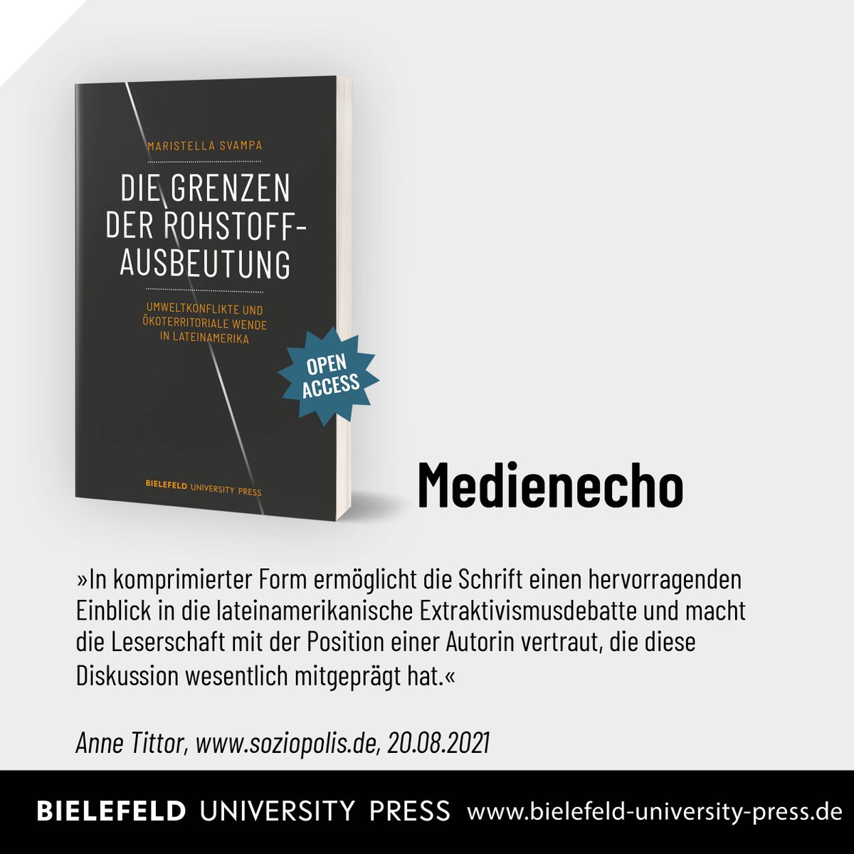 transcriptweb's tweet photo. [Bielefeld University Press]
Die Grenzen der #Rohstoffausbeutung sind längst erreicht und es wird Zeit für eine ökoterritoriale Wende.

https://t.co/S4BiVT2UYi

#Lateinamerika #Umwelt #Ausbeutung #SozialeBewegungen #Ökologie #Neoliberalismus #Neo-Extraktivismus #Indigene #BiUP https://t.co/IeKzraB82Y