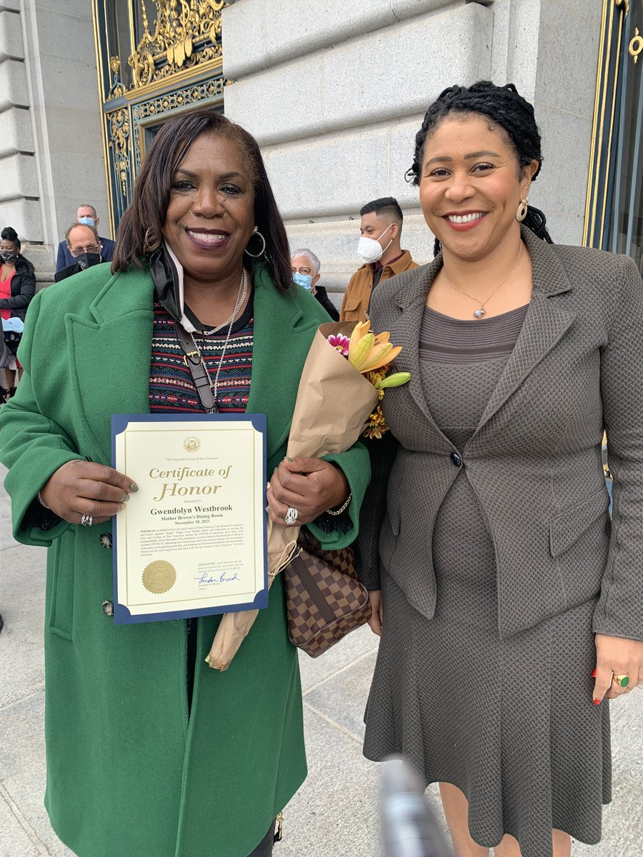 SF_DPH's tweet photo. Meet Gwen Westbrook, one of 9 community leaders recognized for their efforts to #VaccinateSF. Gwen is recognized for providing resources to #BVHP via Mother Brown's like shelter and hot meals for those experiencing homelessness and food insecurity, and care boxes for families. https://t.co/n7meNmfmsn