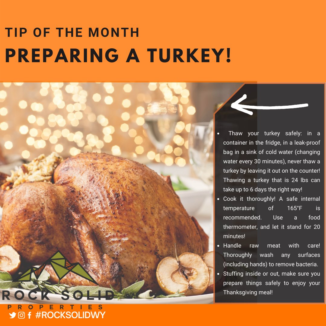 rocksolidwy's tweet image. Your tip of the month! Of COURSE we were going to talk turkey! 🦃 #besafe #cookitright #nodryturkeyhere #rocksolidtip #tipofthemonth