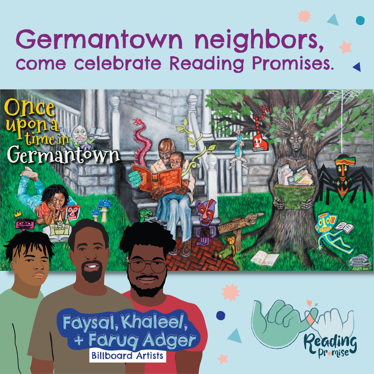 Readby4th's tweet photo. Join Mural Arts, Mt. Airy CDC and The Adger Family as we embrace reading promises at Germantown’s latest reading attraction.

Friday, November 19
4:00-6:00 p.m.
6350 Germantown Ave.

Register now: https://t.co/zGk9nV9CX2

#ReadingPromise #OnceUponATime #WeWillWriteTheWorld https://t.co/hUxbUhwqto