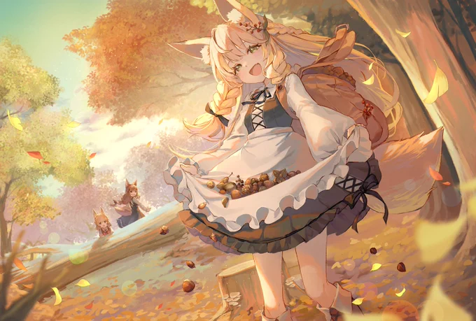 木の実拾いの狐娘たち
#EIZOイラストコンテスト 