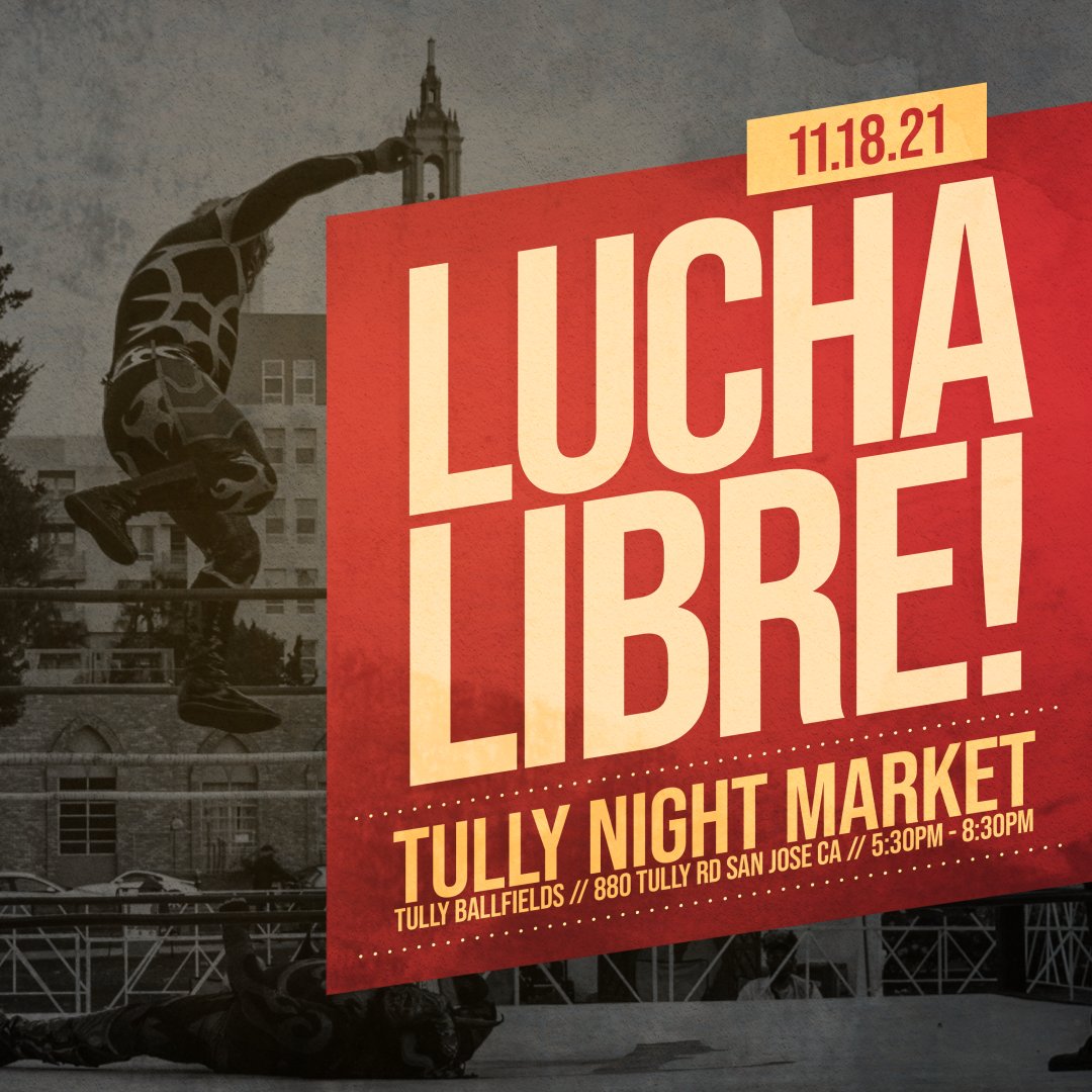 Today we are at the Tully Night Market for some Lucha Libre! Join us from 5:30pm - 8:30pm at Tully Ballfields for some live entertainment, food, and a little gift shopping with our local vendors. See you there!

#VivaParksSJ #luchalibre #BuildingCommunityThroughFUN #CityOfSanJose