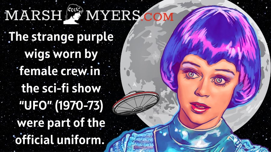 In the early 70s, wigs were very fashionable so the producers of the UK TV show UFO envisioned the female moonbase crew wearing them as part of their uniforms. Plus, there’s a long British tradition of wearing wigs as part of a profession. #nerd #scifi #retrosciencefiction