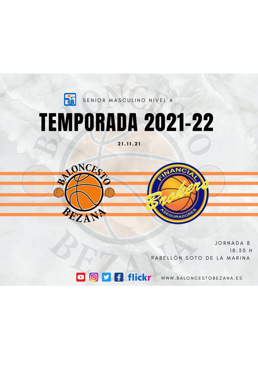 BaloncestoBZN's tweet photo. 🟠⚫️PREVIA #SeniorMasculino
¡Mucha suerte chicos!
🆚 @Financialeros    
📋 Jornada 8
📆 21 Noviembre
🕐 18:30
📍 Pabellón Municipal Soto de la Marina 

#ADNBEZANA https://t.co/Qunh6UbgHx