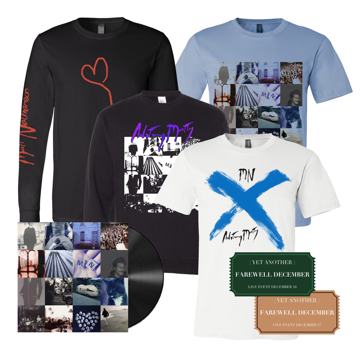 i’ve made all sorts of rad, new ACHTUNG MATTY merch as well as pre-order for the VERY BAD ASS ltd edition vinyl! as a special holiday time bonus ALL achtung matty merch orders (vinyl, shirts, livestream) will come with a FREE download of the record!!!  store.mattnathanson.com