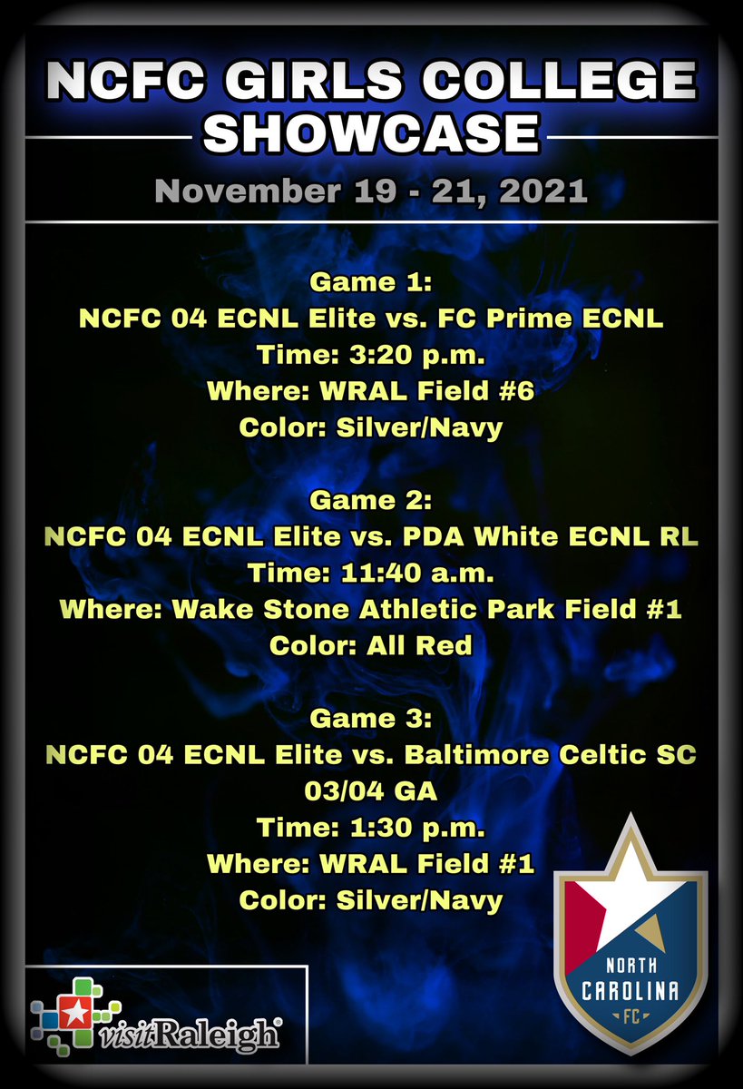 04Ncfc's tweet photo. IN CASE YOU MISSED IT, HERE IS OUR SCHEDULE FOR THE NCFC GIRLS COLLEGE SHOWCASE!!!

Coaches, we have multiple 2022s and 2023s still searching for the perfect home. We would love the opportunity to compete infront of your staff! 

We are Ready To Go. Our Showcase. Our Fields.⚽️⭐️ https://t.co/vpBvUDWCb9