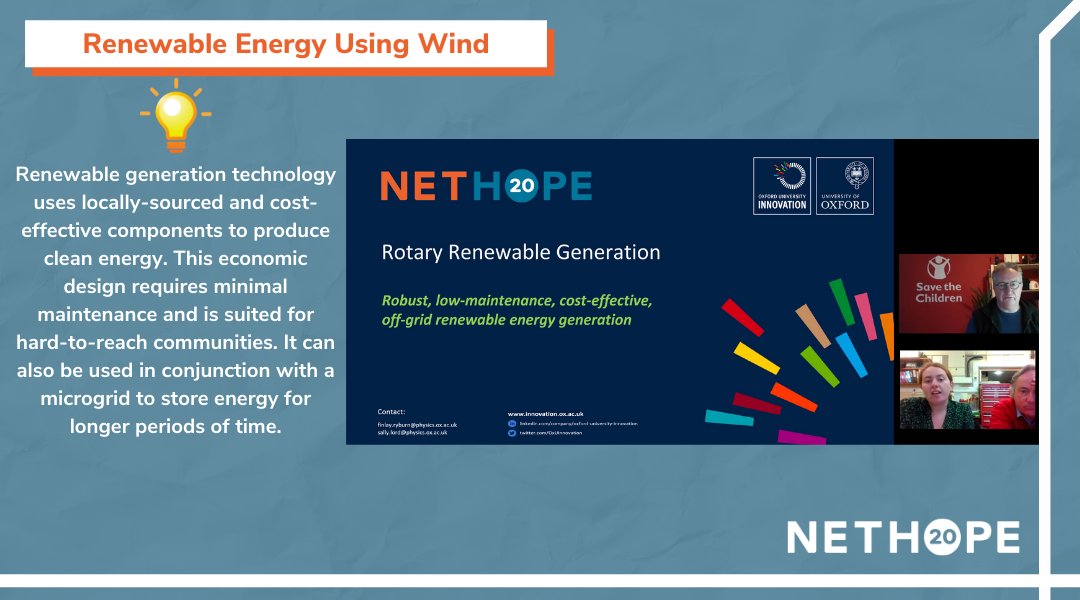 NetHope_org's tweet photo. Today, our renewable energy panel discussed locally-sourced and cost-effective components to produce clean energy.
Thank you University of Oxford Off-Grid Rotary Renewable Energy Generation Solution. @UniofOxford
#NetHopeSummit2021 #NetHopeAt20 #RenewableEnergy #CleanEnergy https://t.co/9UiMy3c0RI