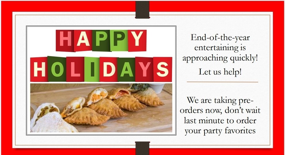 StellasEmpanada's tweet photo. Taking Thanksgiving and Christmas orders now!
#StellasRocks #PartyFood #PartyFavorites #njfood #NJsBest @NJ_Foodie @jc_eats @jc_scoop @JCEA_jerseycity @JC_Upfront @jcps_district @CraveJC @scotchplainstwp @fanwoodborough @SPF_TAP @ILoveLyndhurst @BellevillePatch @KearnyOnTheWeb https://t.co/5qduHdZnyV