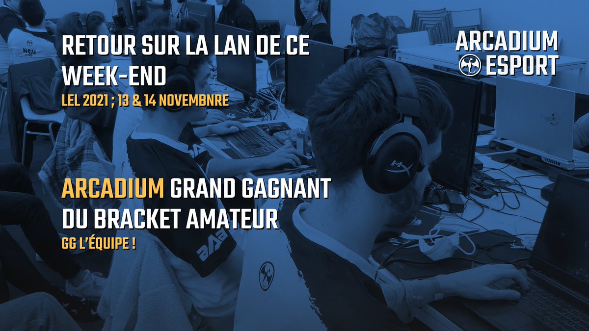 Arcadiumesport's tweet photo. Petit retour de cette #LEL3 :
Notre équipe #Arcadium remporte le tournoi amateur avec un solide 100% de win rate ! Votre structure ainsi que votre coach @Boby_Maltezer sont très fiers de vous avoir envoyés à Lyon !
GG l'équipe !

#ARCAWIN #LAN #coachinglol https://t.co/FU8za9oPUT