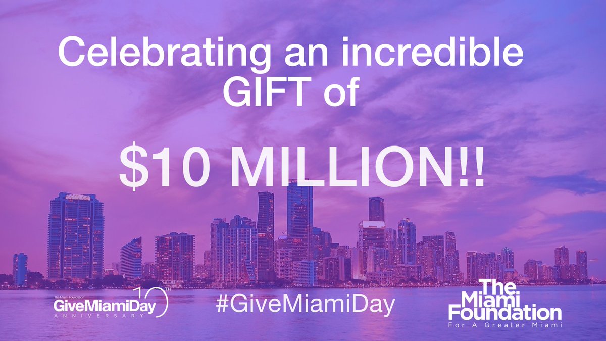 MiamiFoundation's tweet photo. Whoa Miami, #GiveMiamiDay history was just made. We just received a $10 MILLION donation for the Center for Jewish Life. Keep the generosity flowing and join us in celebrating this huge win. (ALSO ->) #givemiamiday https://t.co/mBctglBD2O