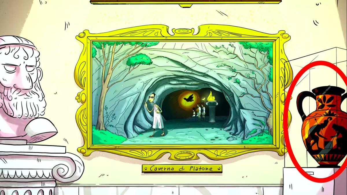 Nel secondo episodio della serie, ZeroCalcare accenna al mito della caverna di Platone, e disegna questa cosa qui. 
Per mezzo secondo appare un'anfora.