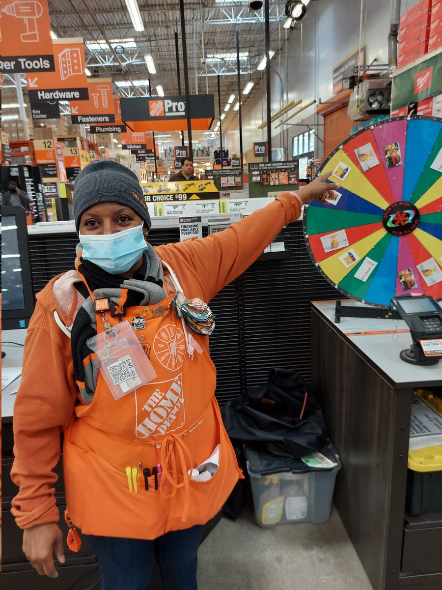 HomeDepot110's tweet photo. They were caught practicing GET behaviors!! So they were invited to spin the prize wheel!! #customerservice #store0110 #GET #workfun #Smiles https://t.co/K2tHCOTmpE