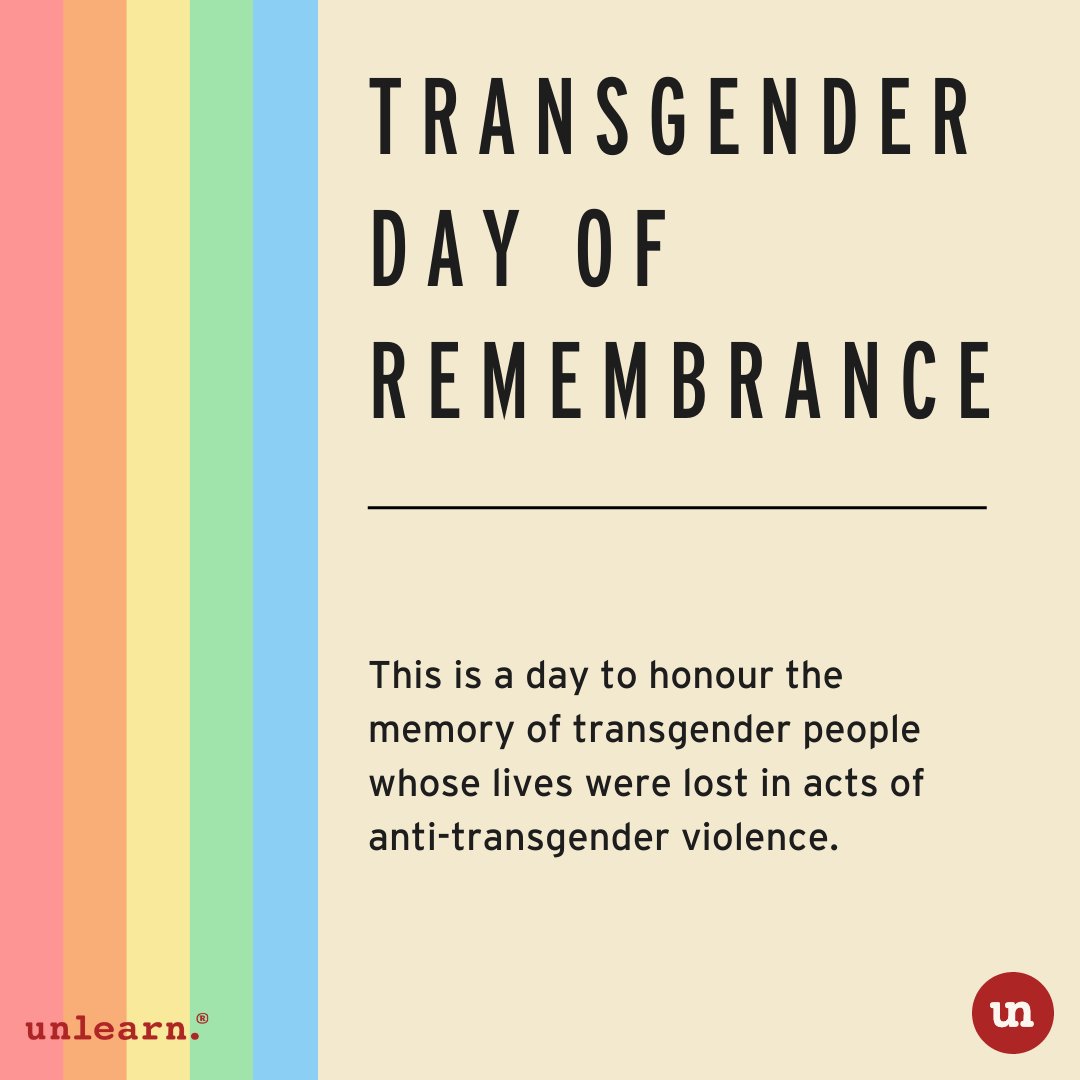 unlearn_com's tweet photo. The Transgender Day of Remembrance started in 1999 to memorialize the murder of transgender woman Rita Hessler. It is observed annually on November 20th. https://t.co/NuQcXSjAMh