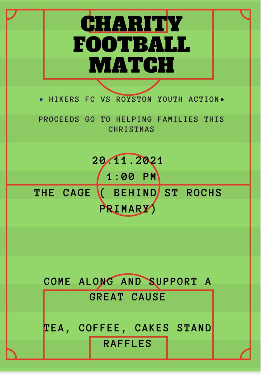 WinterHiking's tweet photo. The charity match is this Saturday. Why not come along a show your support and get yourself a cup of tea or coffee and a cake. Also we are looking for some donation so if you would like to donate water for all the boys for half time would be much appreciated. #footballmatch #show https://t.co/8SiFDVlnPX