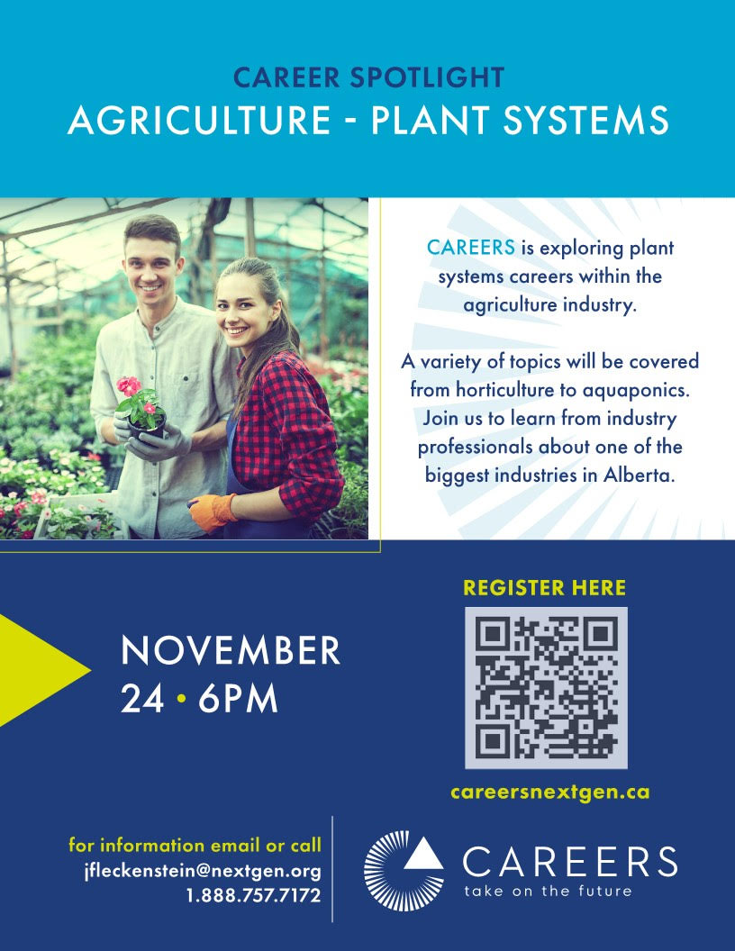 An opportunity to learn more about unique careers in Agriculture from Employers in Central Alberta